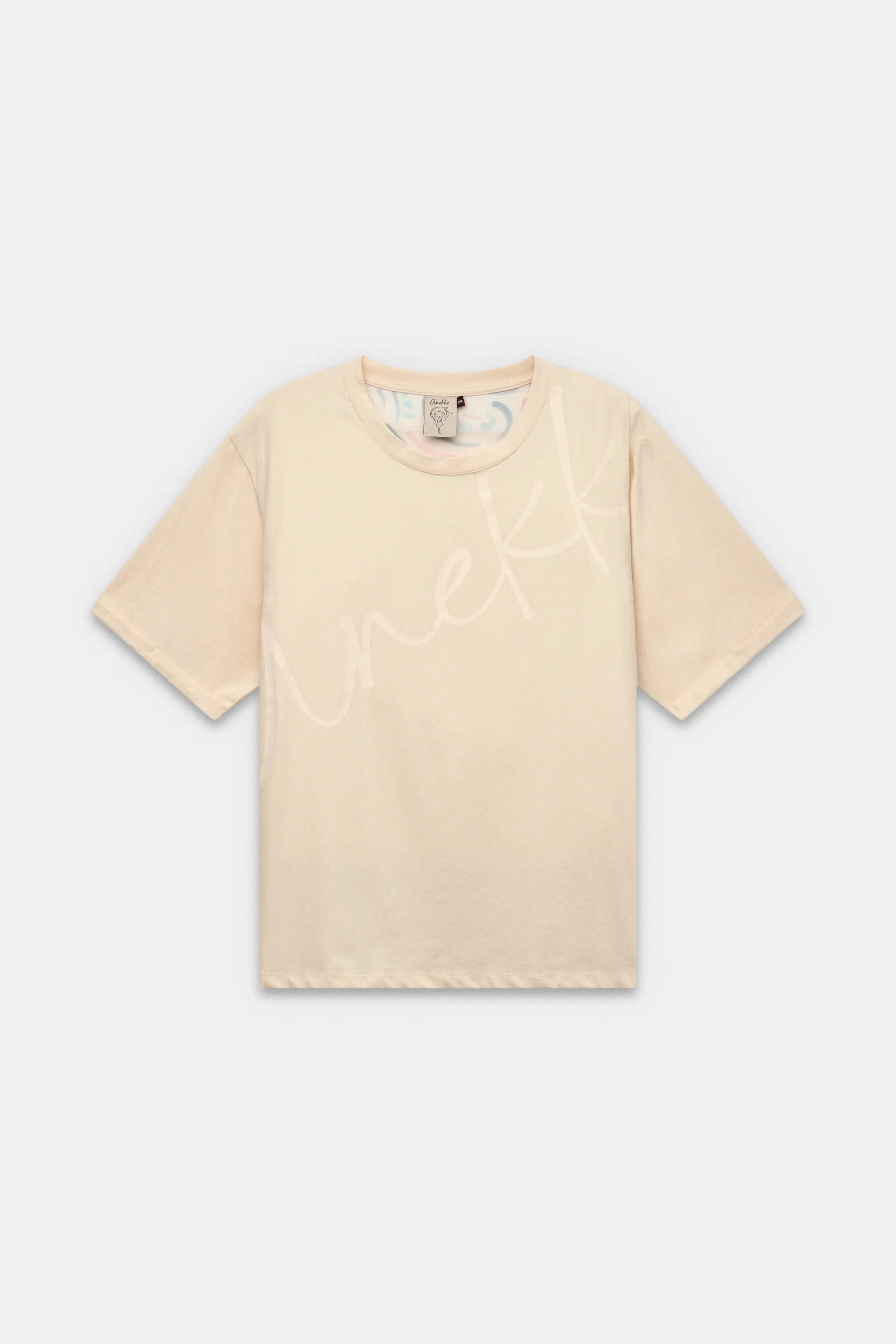 Beiges Kurzarm-T-Shirt mit Print