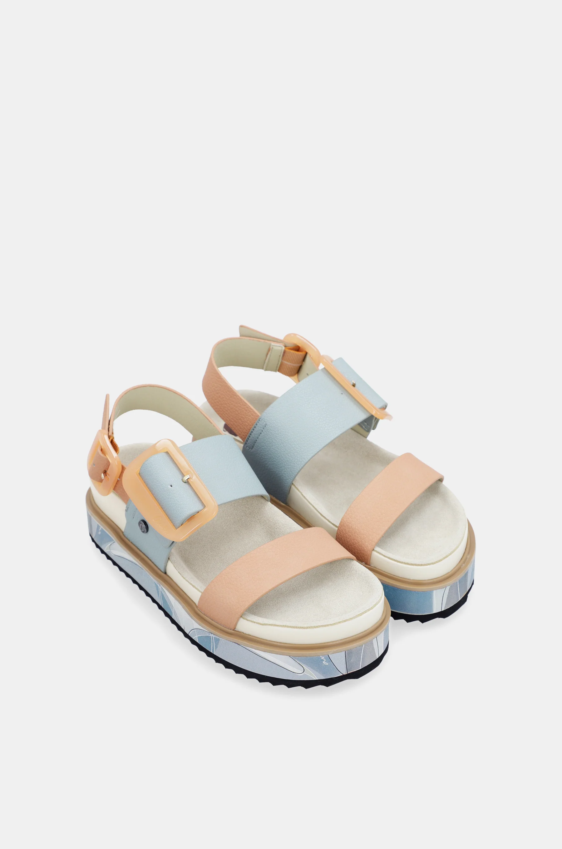 Blau-pinkorange Plateausandalen - Image 3