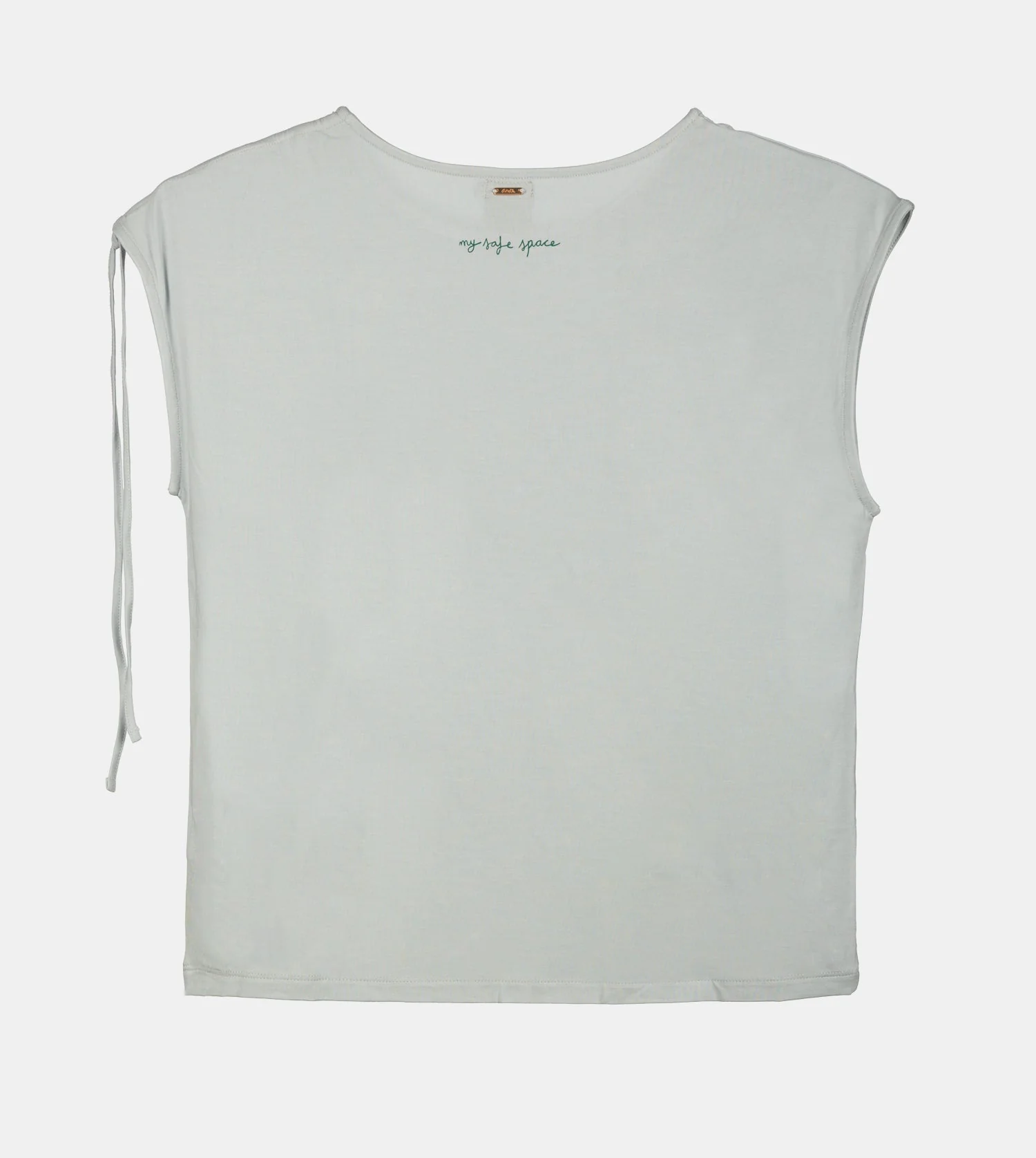 Blaues T-Shirt mit Raffung an einer Schulter - Image 3