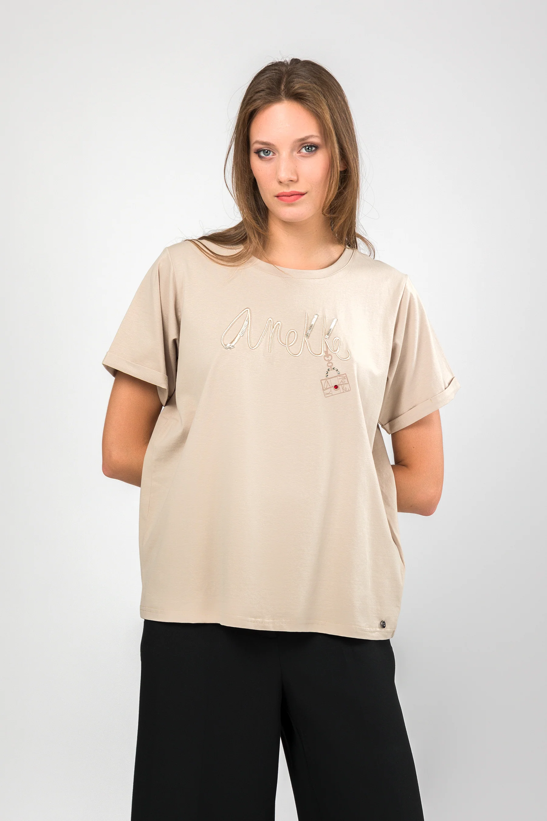 Kurzarm-T-Shirt beige mit Logo