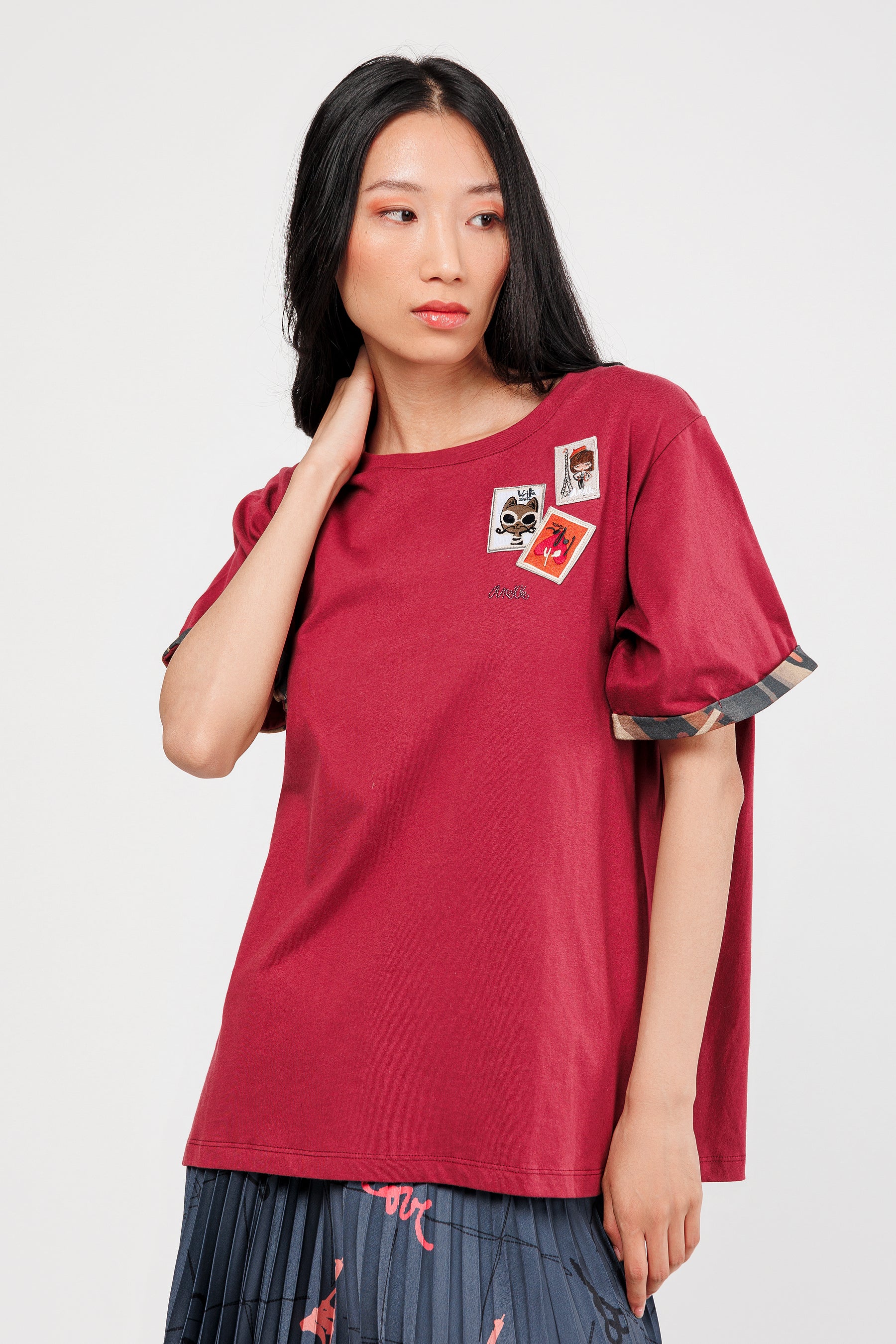 Kurzarm-T-Shirt granatrot - Image 2