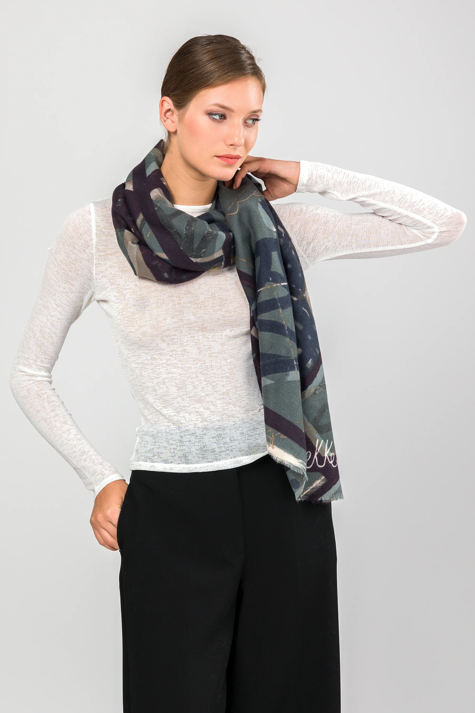 Pashmina gemustert blau