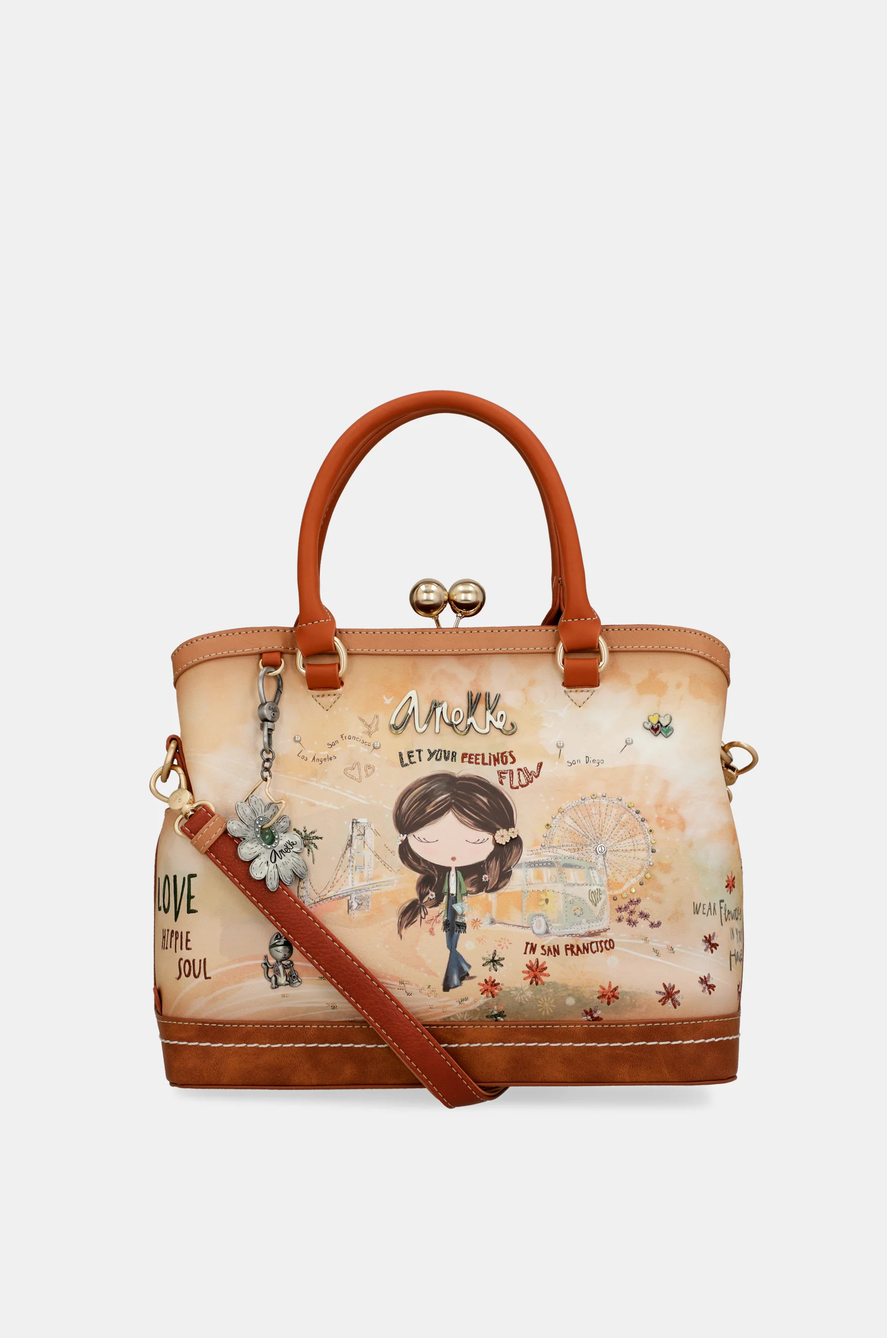 Peace & Love – Kamelfarbene Tasche mit Kussverschluss - Image 8