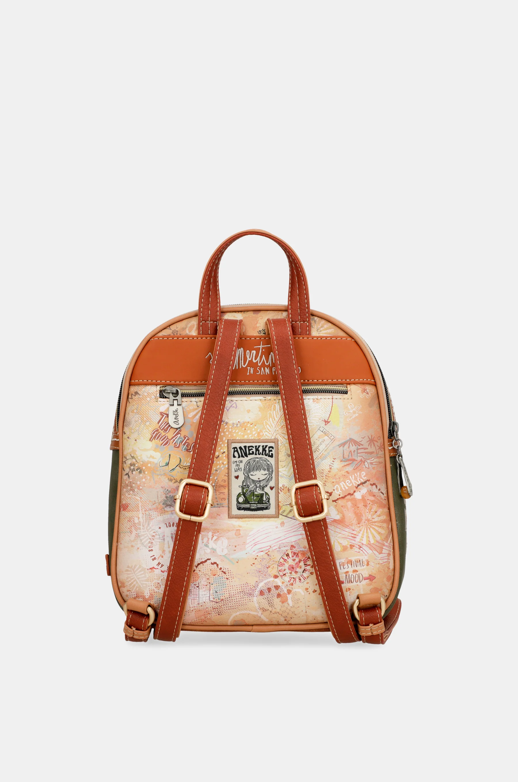 Peace & Love – mittelgroßer Rucksack in Kamelbraun - Image 2