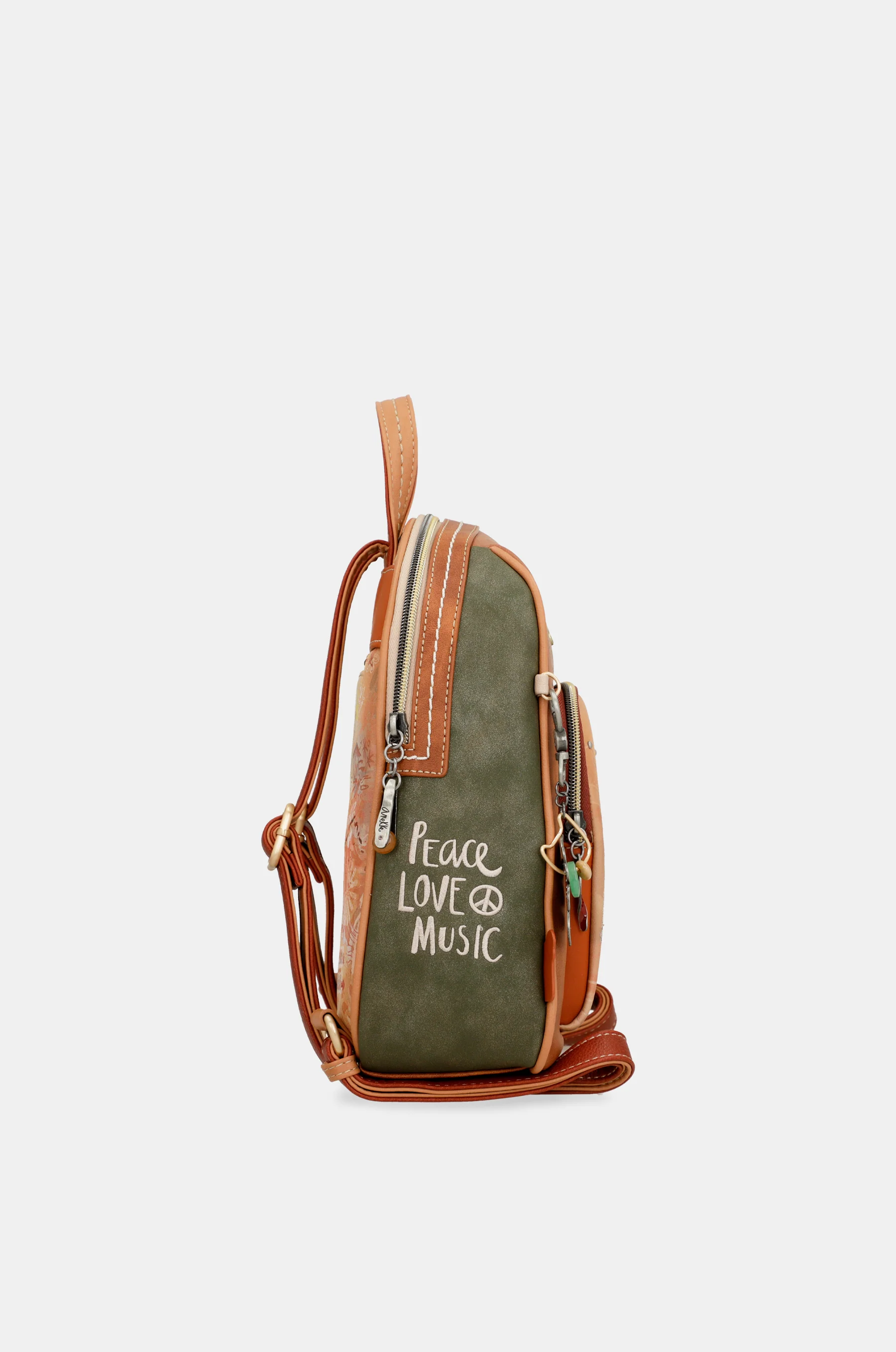 Peace & Love – mittelgroßer Rucksack in Kamelbraun - Image 3