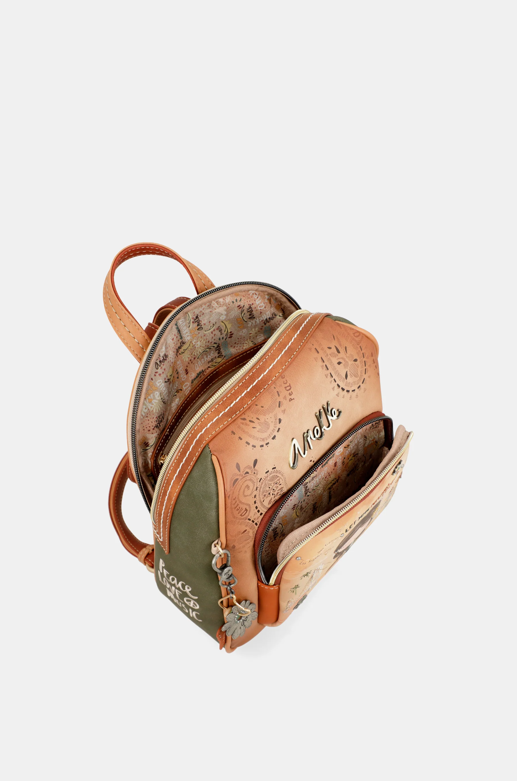 Peace & Love – mittelgroßer Rucksack in Kamelbraun - Image 4