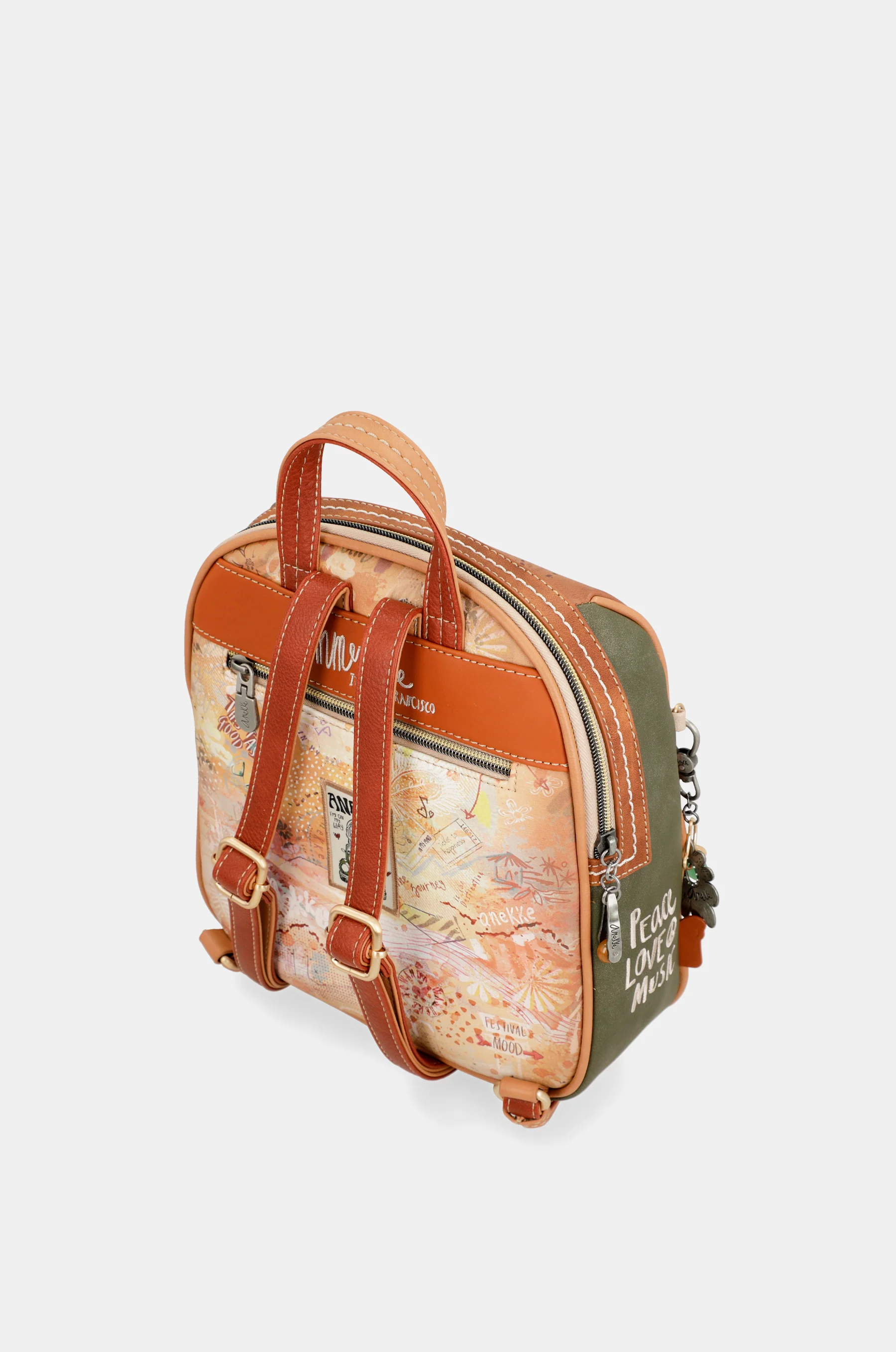 Peace & Love – mittelgroßer Rucksack in Kamelbraun - Image 6