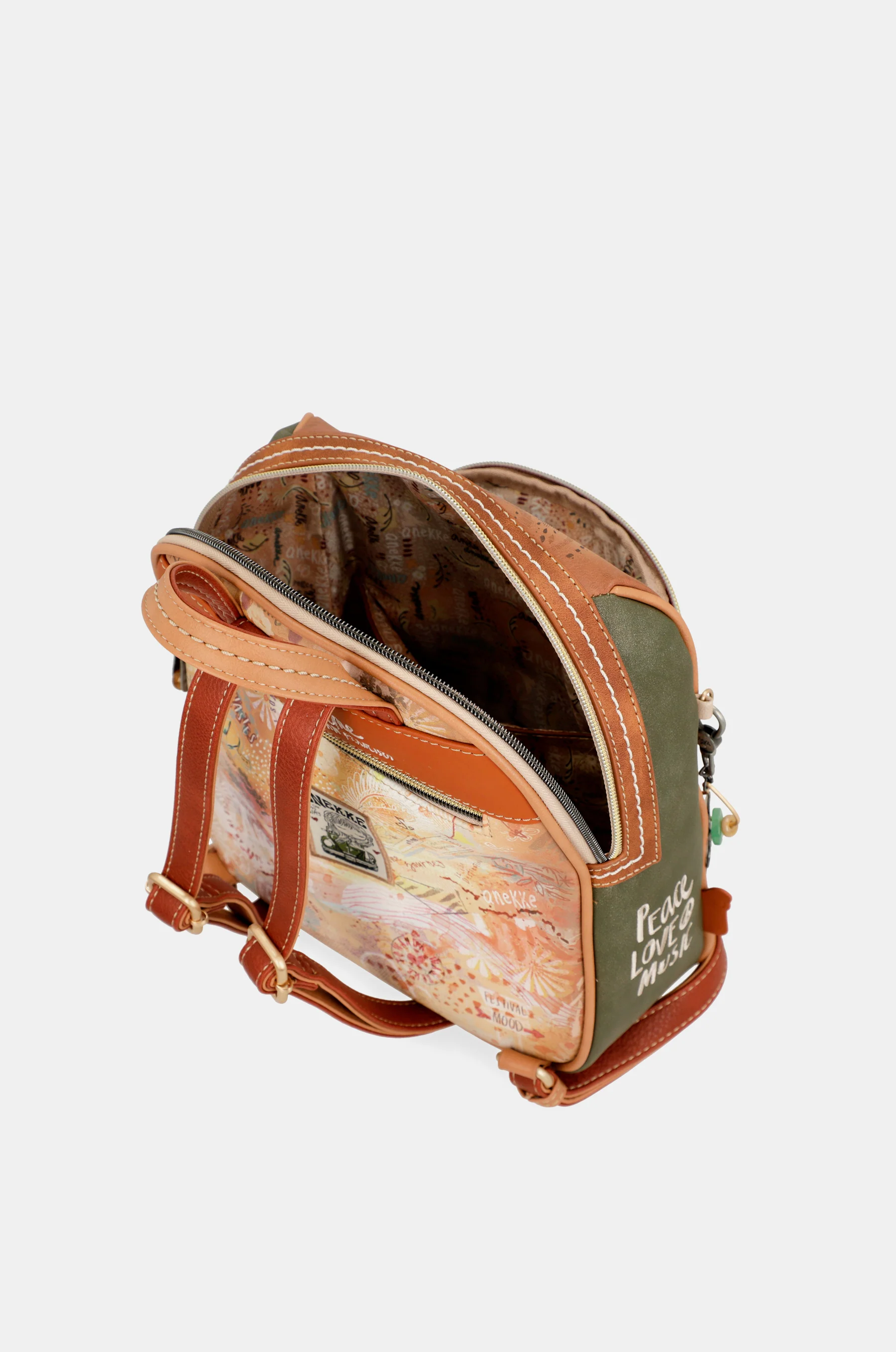 Peace & Love – mittelgroßer Rucksack in Kamelbraun - Image 8