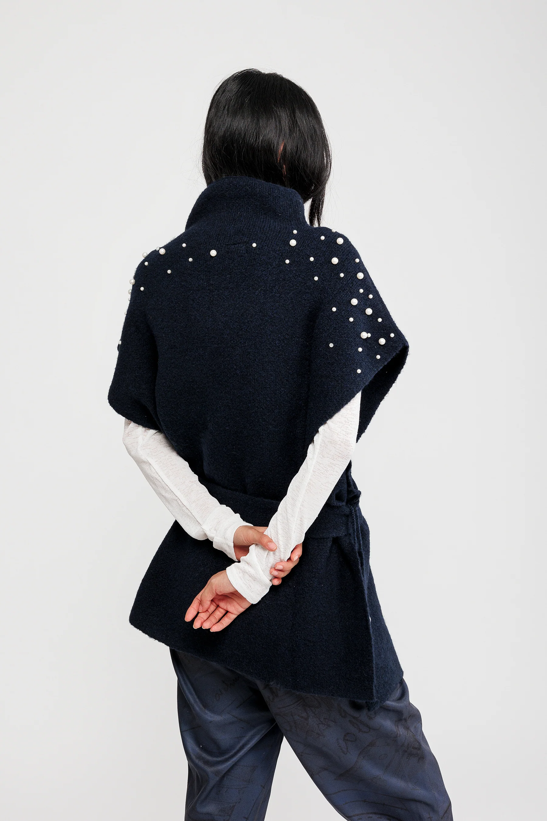 Poncho mit Rollkragen und Gürtel blau - Image 3