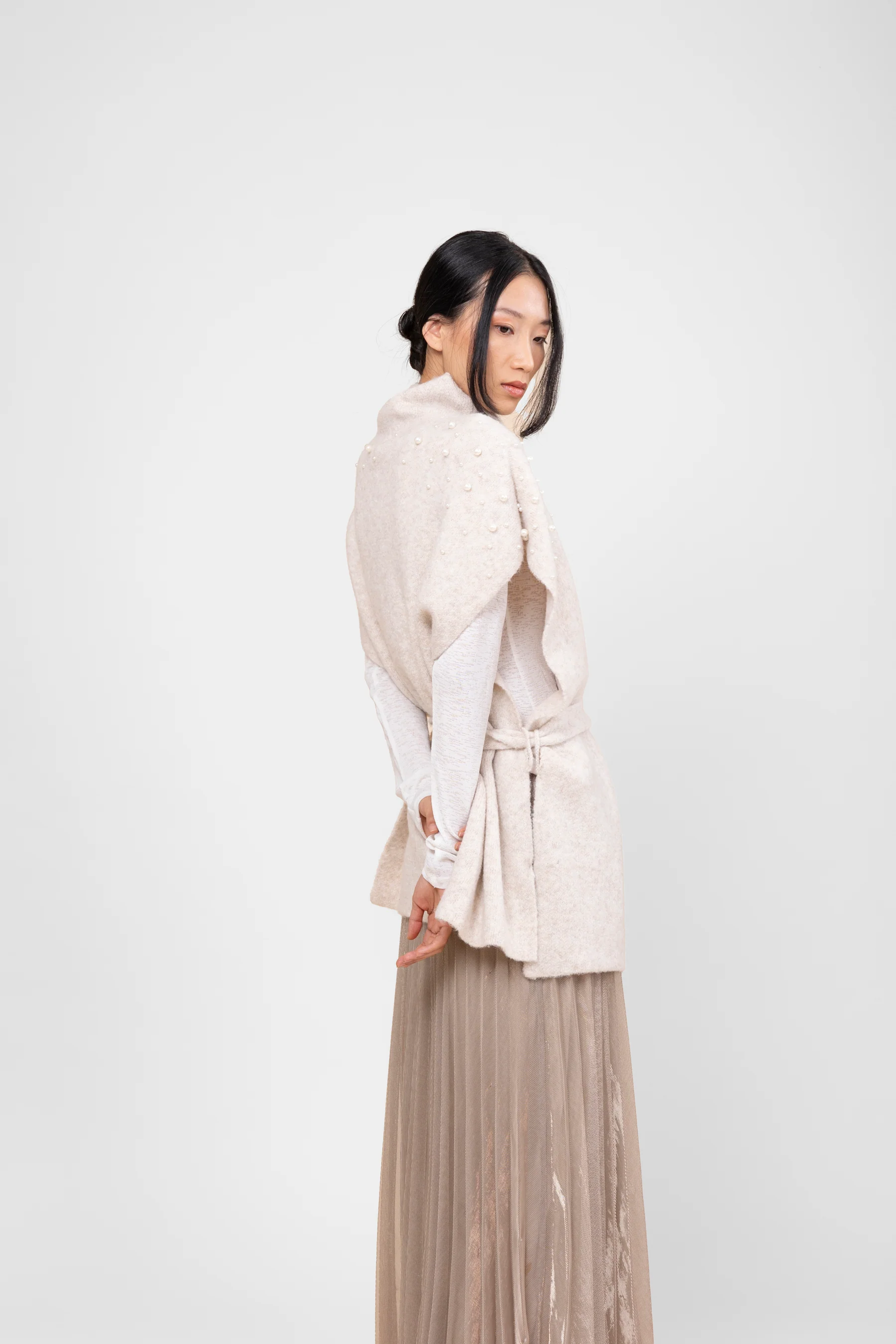 Poncho mit Rollkragen und Gürtel steinfarben - Image 3