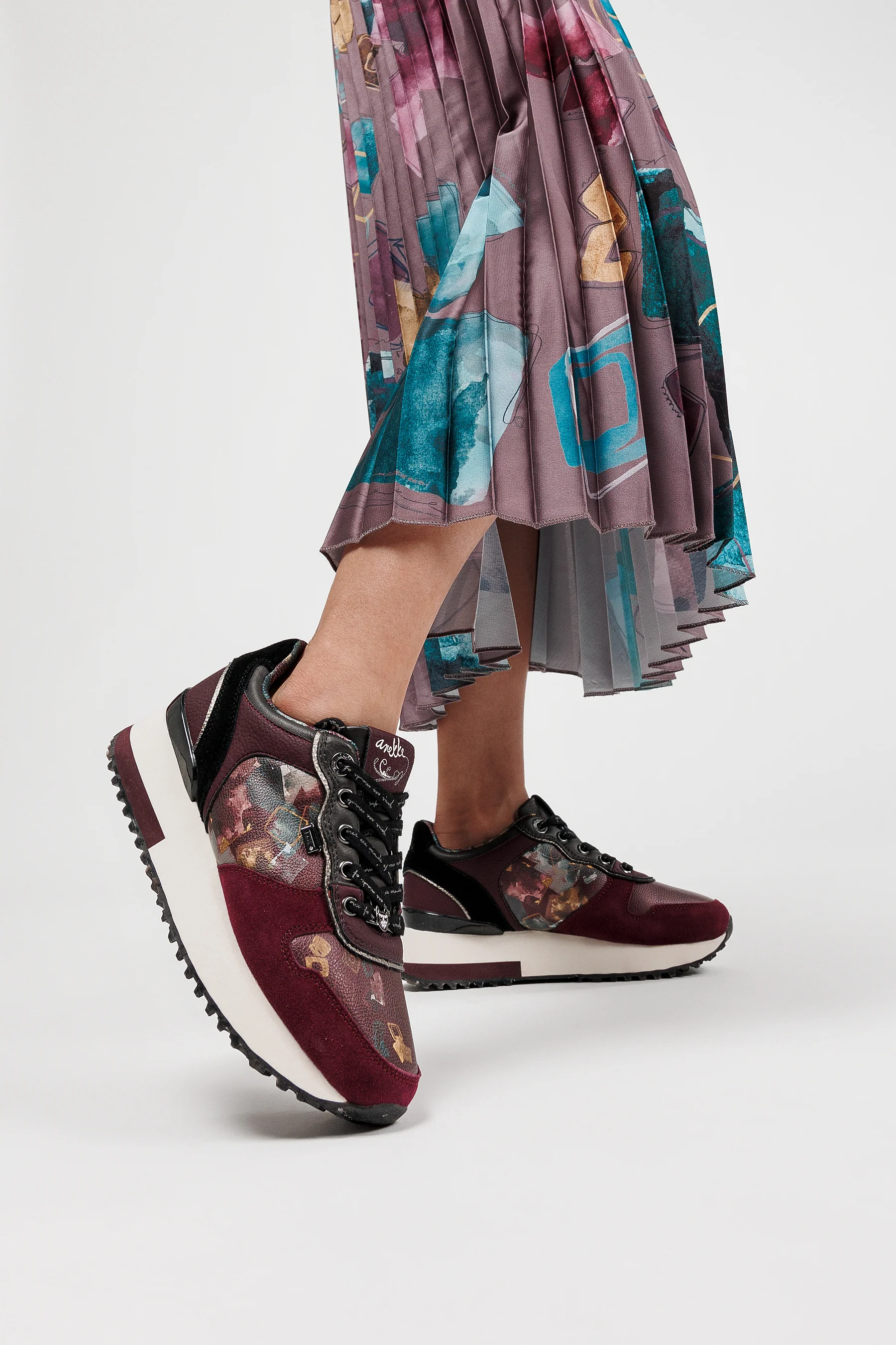 Sneakers Platform bordeaux gemustert